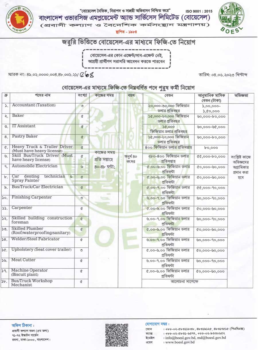 বোয়েসেল নিয়োগ বিজ্ঞপ্তি ২০২৩